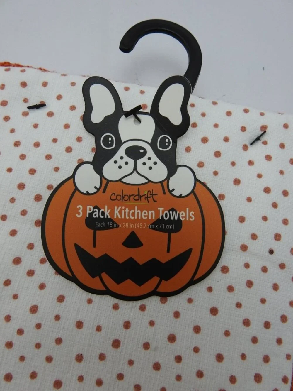 Halloween Boston Terrier Dog Kitchen Towels 3 Pack Orange Pumpkin NWT Bulldog